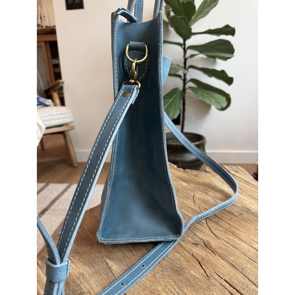 Portland Leather Goods Lola Large Zip Tote Crossbody Shoulder Aqua Blue - Picture 3 of 11